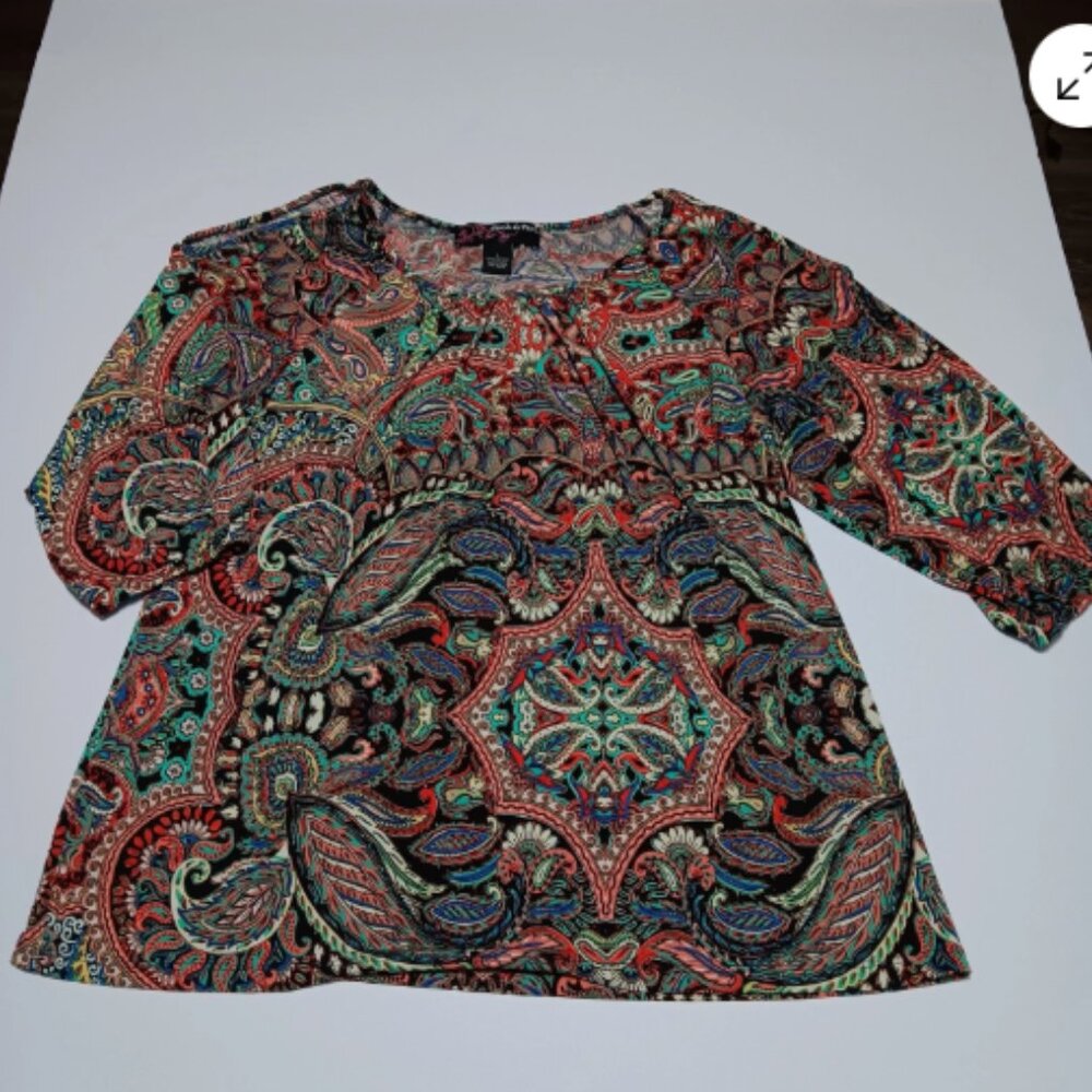 Peck & Peck Womens Large Blouse 3/4 Sleeve Stretchy Pullover Top Large D22